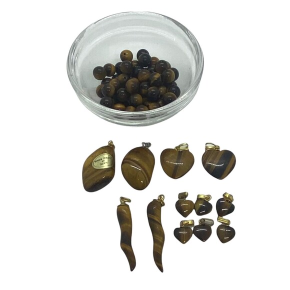 Tigers eye Stones Crystals Heart Round Necklace Pendant Charm Assorted Mix lot - Picture 2 of 8